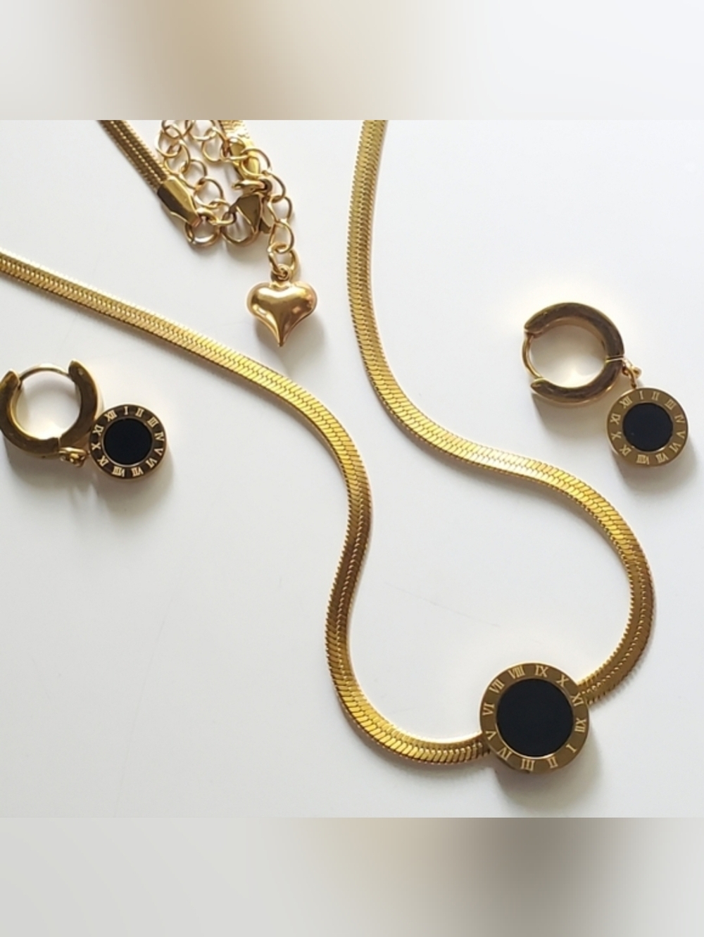 Elegant Stainless Steel Herringbone Pendant Necklace and Earrings Set